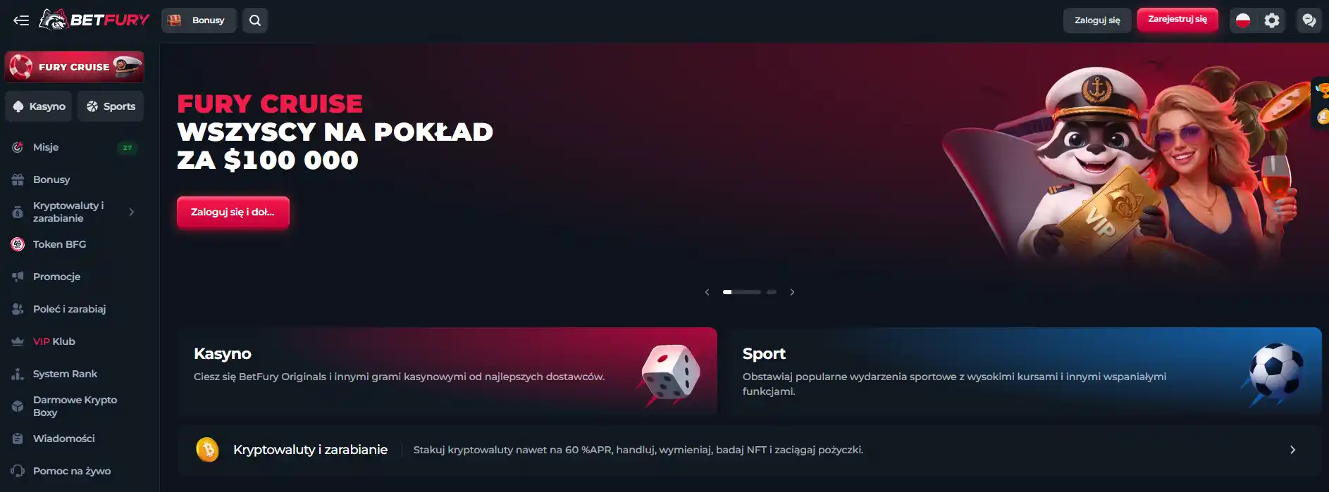 Polskojęzyczny ekran główny serwisu BetFury